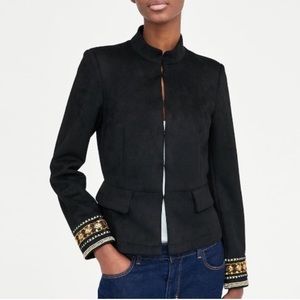 ZARA EMBROIDERED FAUX SUEDE JACKET SIZE XS